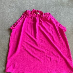 JODIFL Fuchsia Ruffle Trim Top